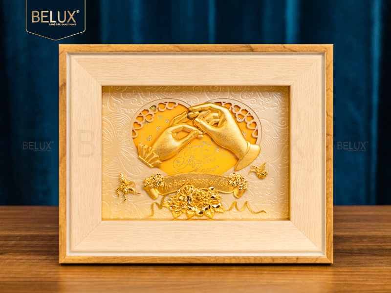 Tranh Quà Tặng Ngày Cưới dát vàng 24k- 25x20 cm